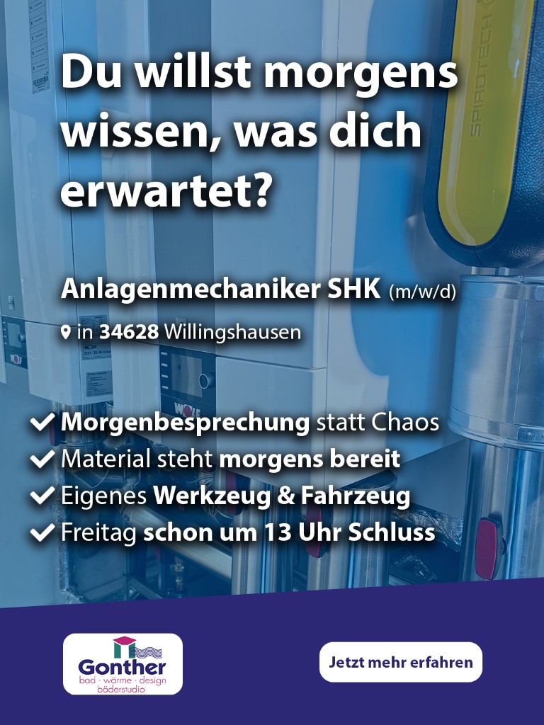 Klassische Social-Recruiting-Anzeige für Anlagenmechaniker SHK bei Gonther